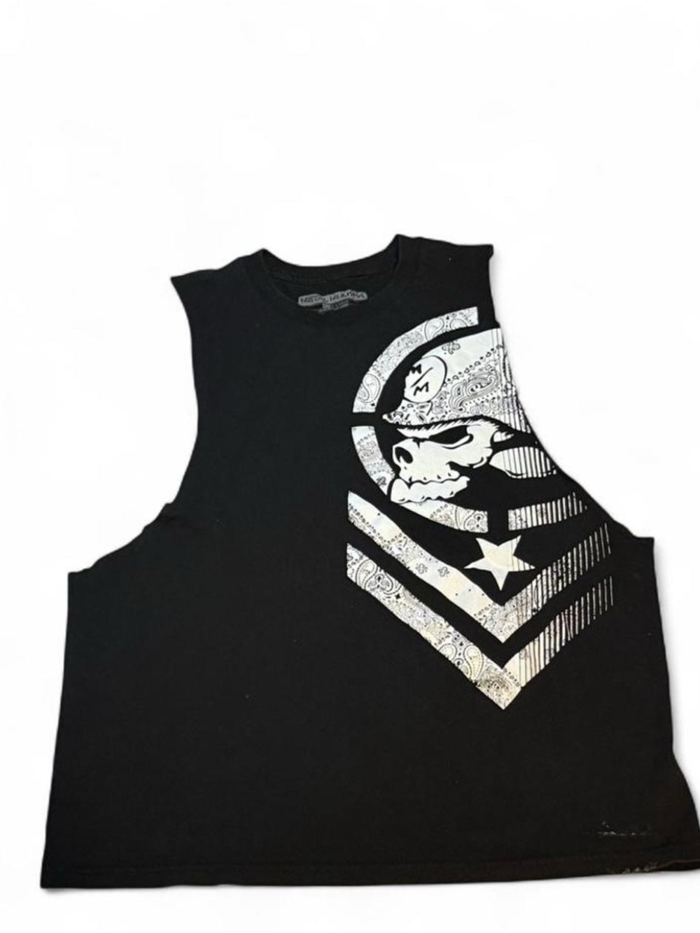 Metal Mulisha Black Graphic Muscle Tank with White Skull Chevron